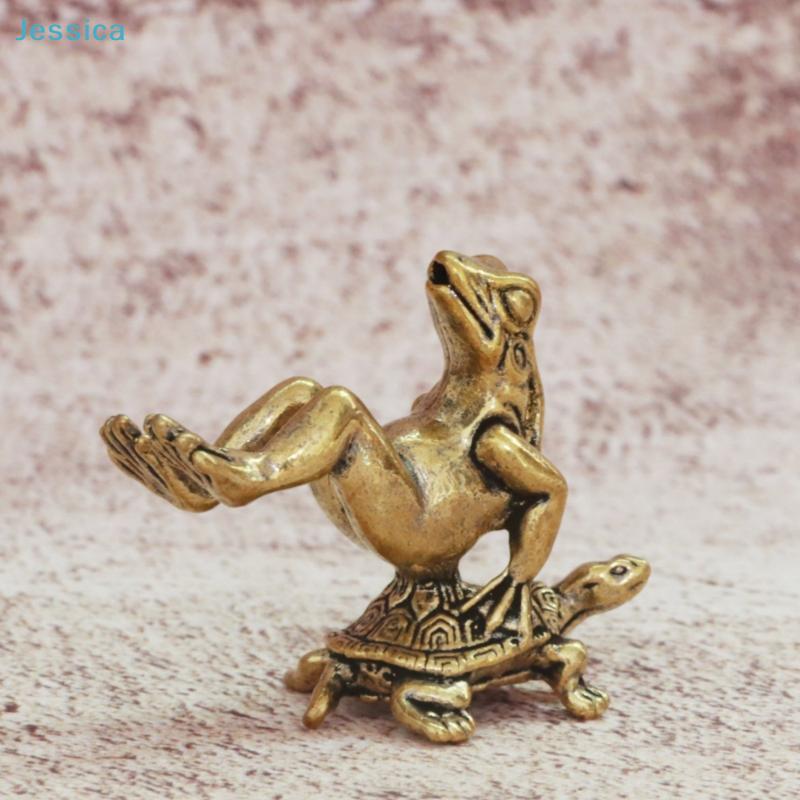 Brass Frog & Turtle Mini Figurine - Lucky Animal Sculpture Home Office Desk Decor, Cute Collectible Gift Ornament