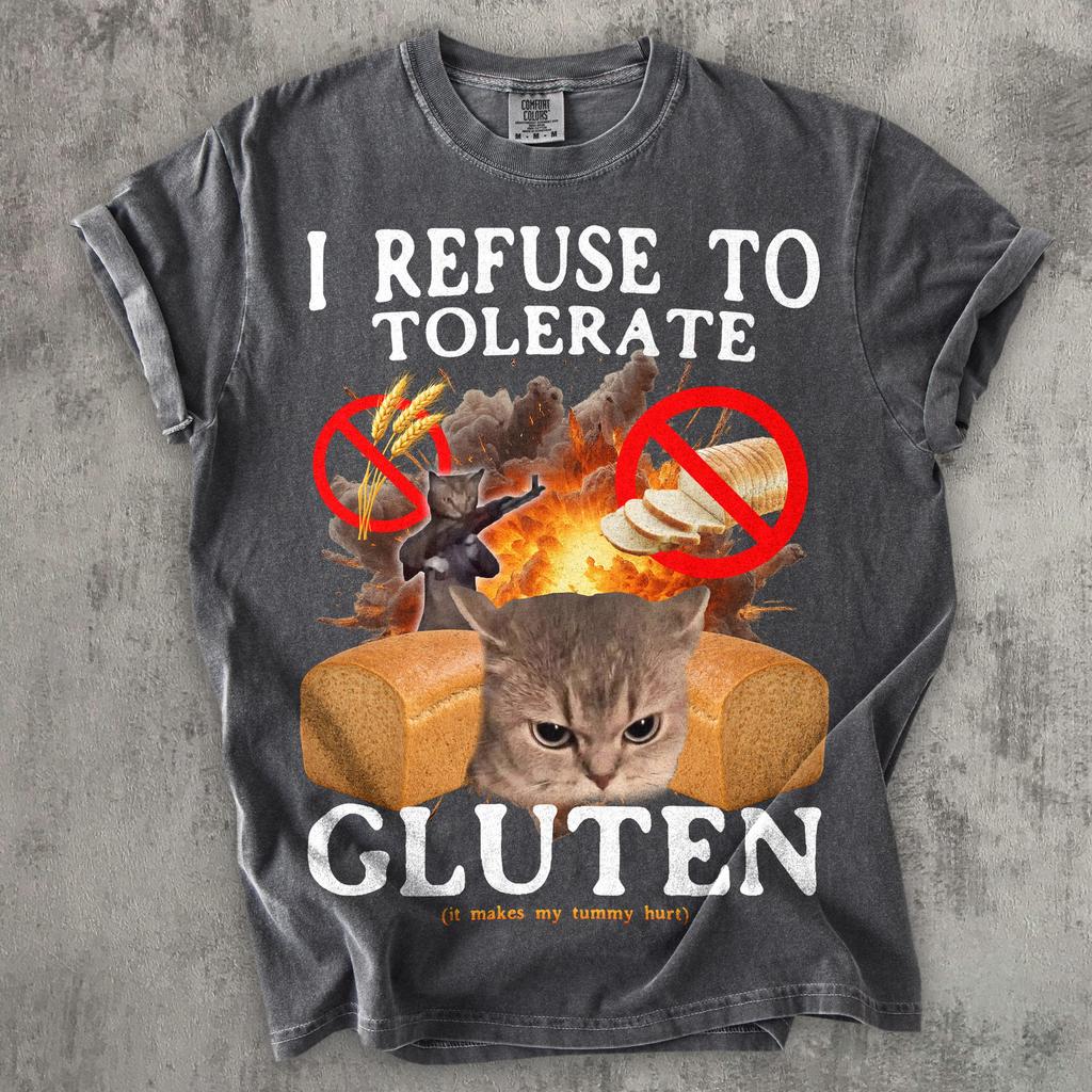I Refuse To Tolerate Gluten Funny Cat Meme Tee Shirt Gift for Woman and Man, Cats Lover Gift, Cringe Shirts, Comfort Colors T-shirt, Gifts