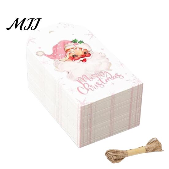 Small Paper Labels 50 Pcs Christmas Gift Tags, Merry Thick with Tree Ornaments Jute Rope for Holiday Wrapping, DIY Crafts, New Year Party Favors
