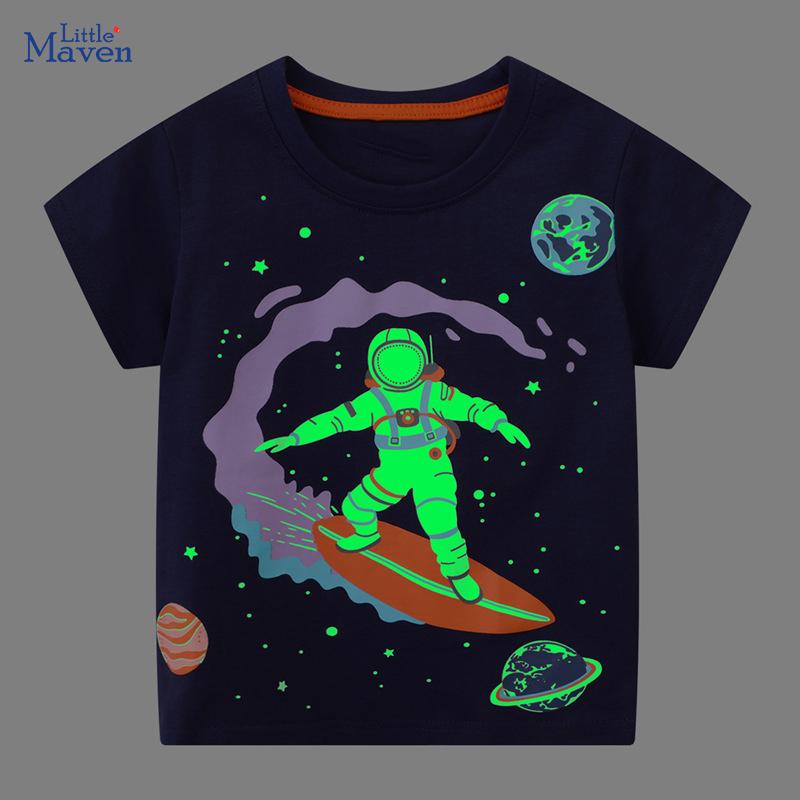 Little Maven Baby Boys' Clothing Top T-shirt Cartoon Space Astronaut T-shirt Youth T-shirt