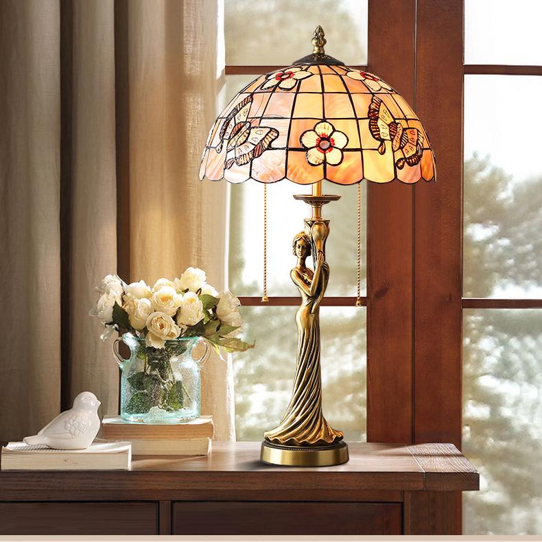 French Copper Dewaxed Copper Goddess Portrait Shell Table Lamp Creative European Copper Statue Living Room Decoration Copper Table Lamp