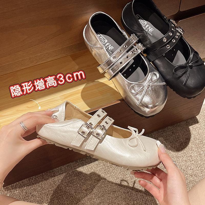 French retro silver round head light mouth flat-soled single shoes women's 2025 new summer soft-soled ballet Mary Jane shoes