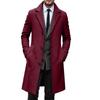 Men's Wool Mid-Length Overcoat Slim Fit Trench Coat for Fall and Winter