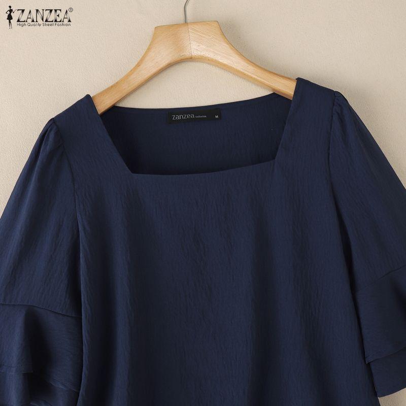 ZANZEA Blusa Elegante Casual da Donna con Scollo Quadrato, Maniche a Svasatura Ampie e Vestibilità Larga