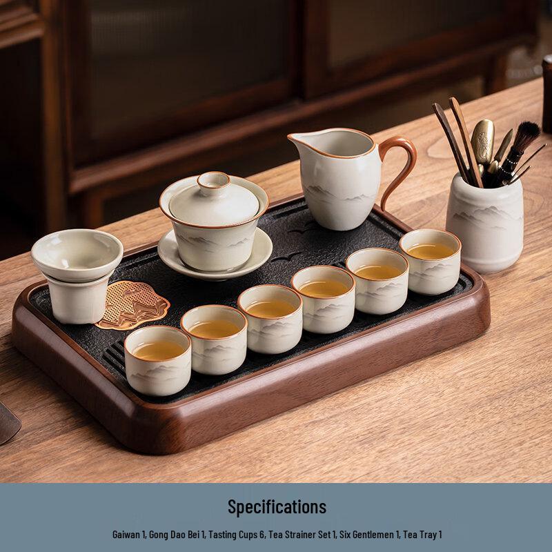 Ru Kiln Kung Fu Tea Set - 10-Piece with Gaiwan & Tea Tray