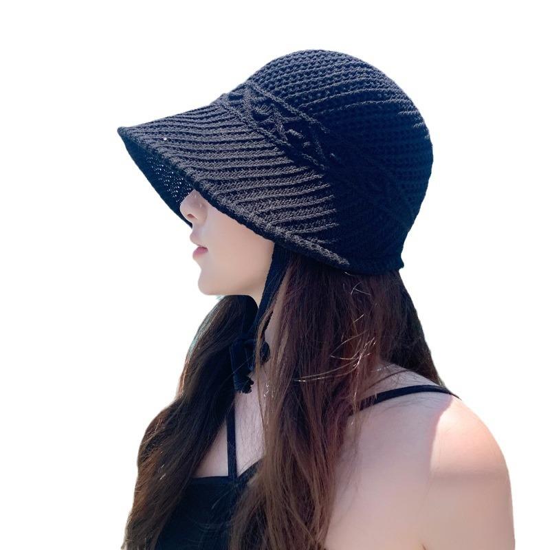 Versatile Tether Straw Hat Summer Sun Protection Hat Women's Outdoor Seaside Vacation Beach Hat Knitted Hollow Sun Hat Tide