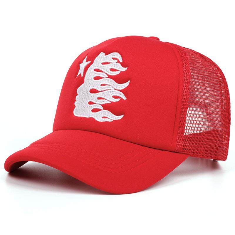 

Summer Flame Star Embroidery Trucker Hat for Unisex Women Breathable Mesh Baseball Cap Outdoor Sunshade Snapback Hat Adjustable
