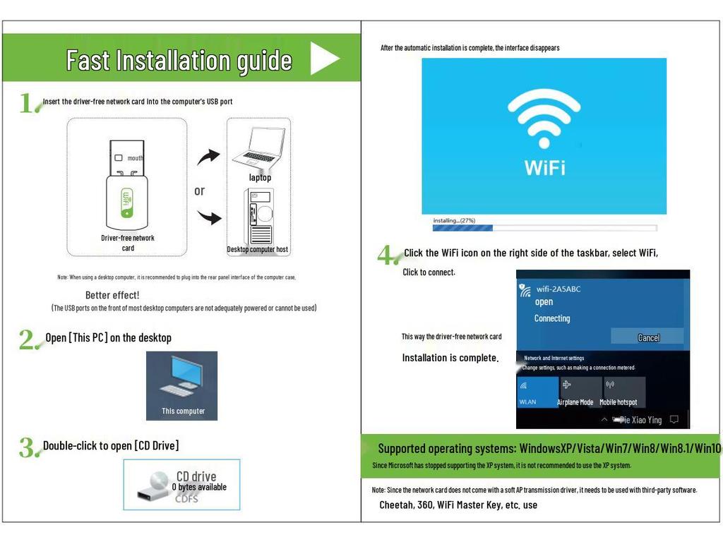 WiFi 7 Tri-Band BE6500 Desktop & Laptop USB Wireless Gaming Network Card, 6500M, Driver-Free.
