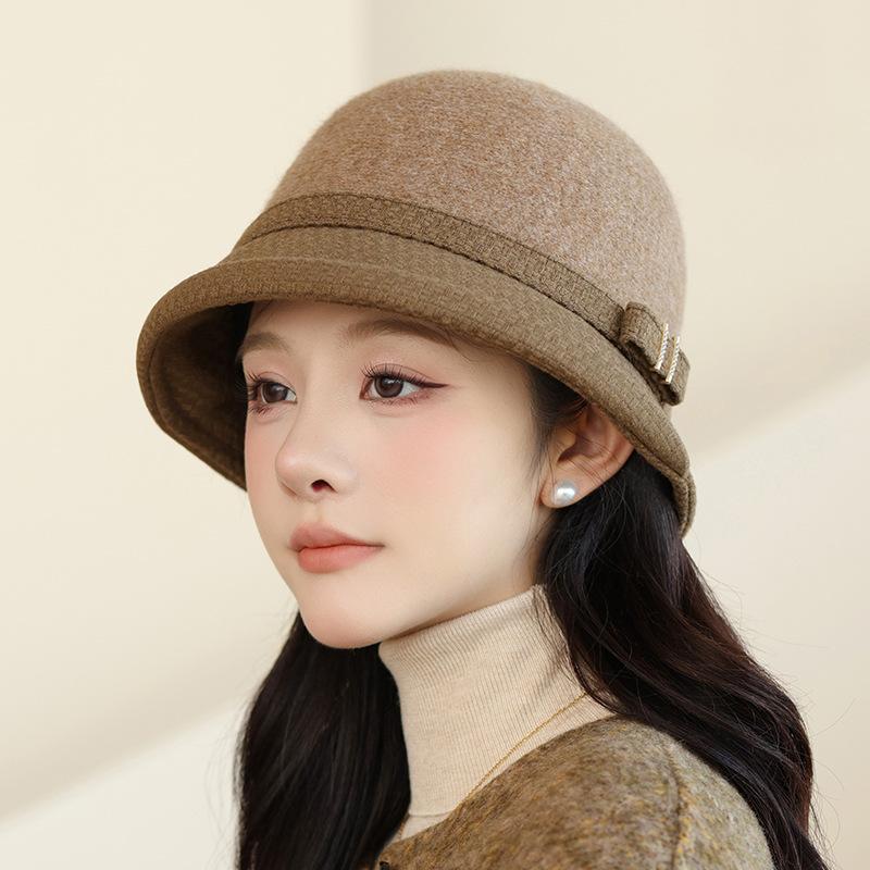 

Fashion Basin Hat Ladies Retro Elegant Bucket Hat Autumn and Winter Warm Woolen Bucket Hat Winter Hat for Women, Ladies Winter Hats ONE SIZE