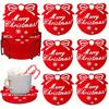 10PC Snowflake Printed Party Red Holiday Felt Coasters Table Decor Christmas Cup Mats Festive Absorbent Wool Beverage Decoration