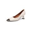 Women Pumps Natural Leather 22 -24 .5 Cm Length Cowhide Upper Metal Square Toe Elegant Stiletto Heel Shoes High Heels