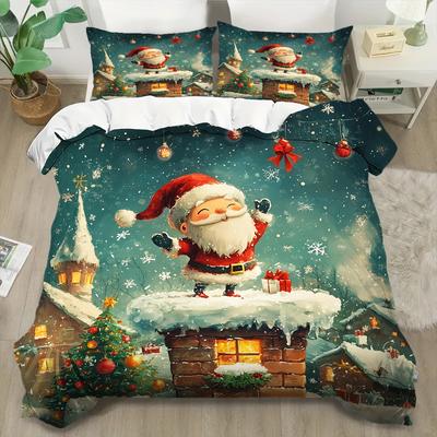 Christmas Bedding Set Santa Claus 3D Printed Duvet Cover Set Soft Single Double Size Bed Set  Christmas Decorations