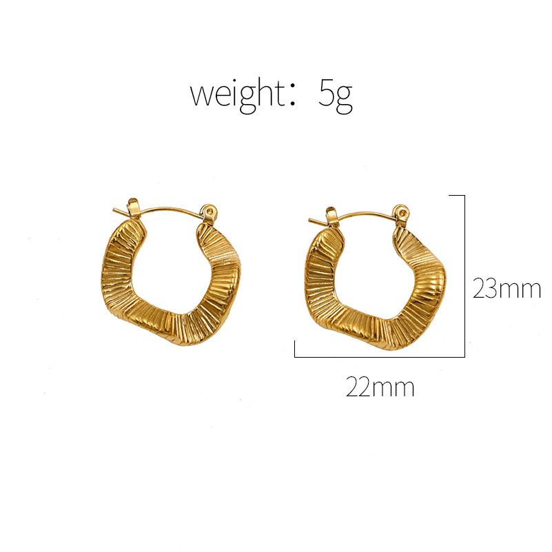 

High-End Fashion Personalized Ear Buckle 18K Gold Titanium Steel Does Not Fade Girls Striped Stud Earrings Temperament Earrings 18K