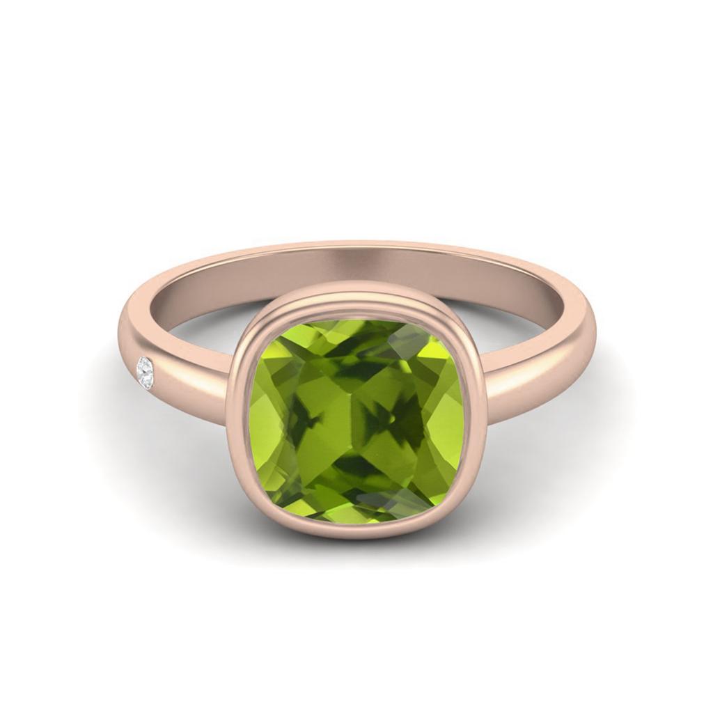 2.5 Ctw Cushion 925 Sterling Silver Rose Vermeil Peridot Solitaire Women Bezel Set Wedding Ring