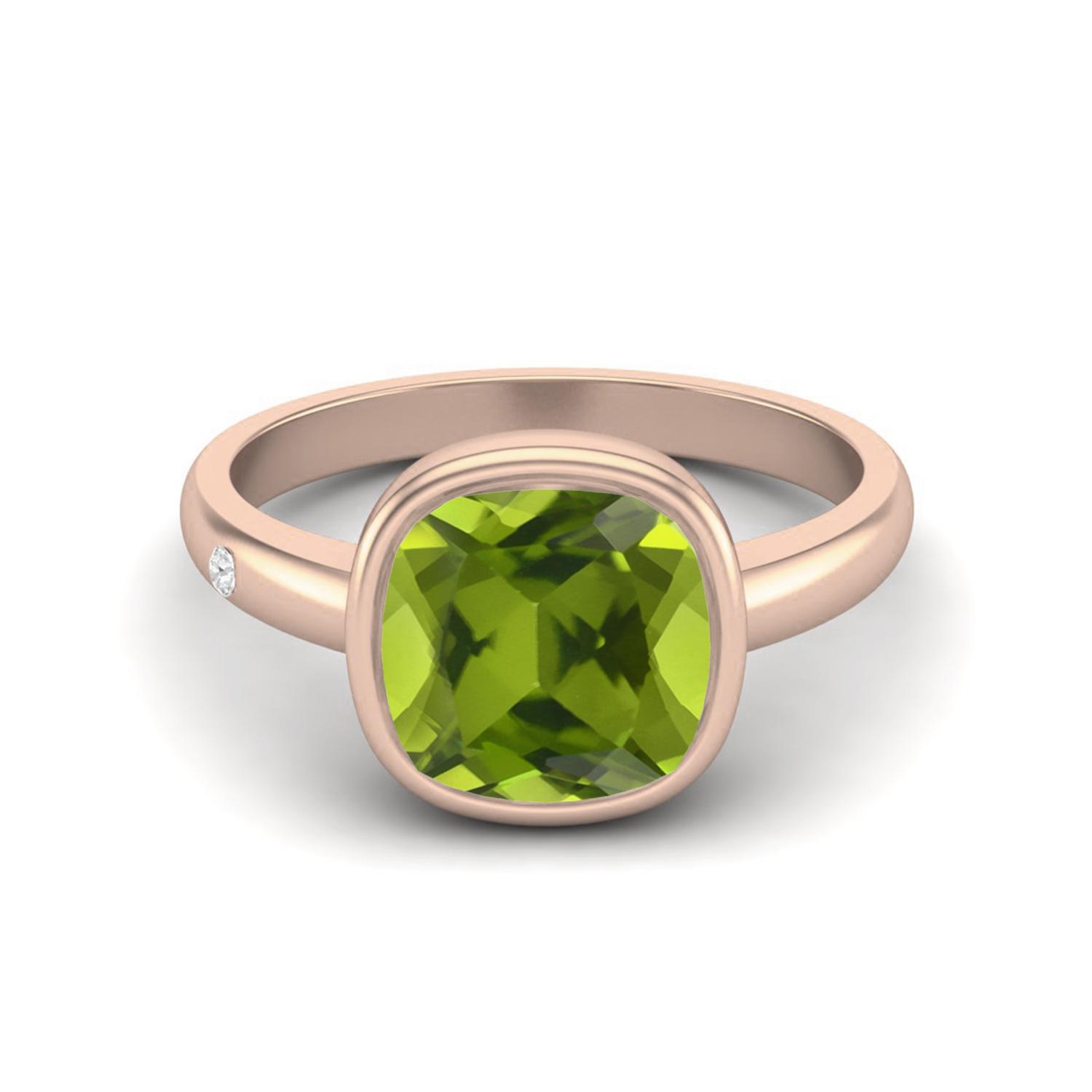 

2.5 Ctw Cushion 925 Sterling Silver Rose Vermeil Peridot Solitaire Women Bezel Set Wedding Ring 10 Яскраво-рожевий