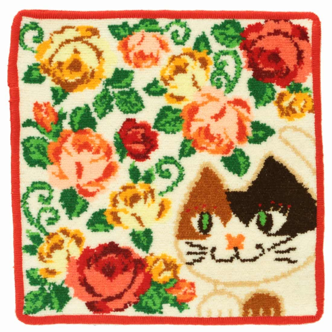 Blooming Anna Sui Chenille Handkerchief with Cat and Rose Design for inches (White) Women, Approx. 9.7 (23 cm), 000478-0003-02 белый