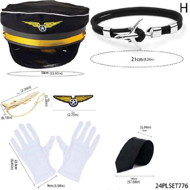 Flight Attendant Costume Captain Outfits Captain Hat Uniform Epaulets Neck Tie Gloves Stewardess Cosplay Accessories