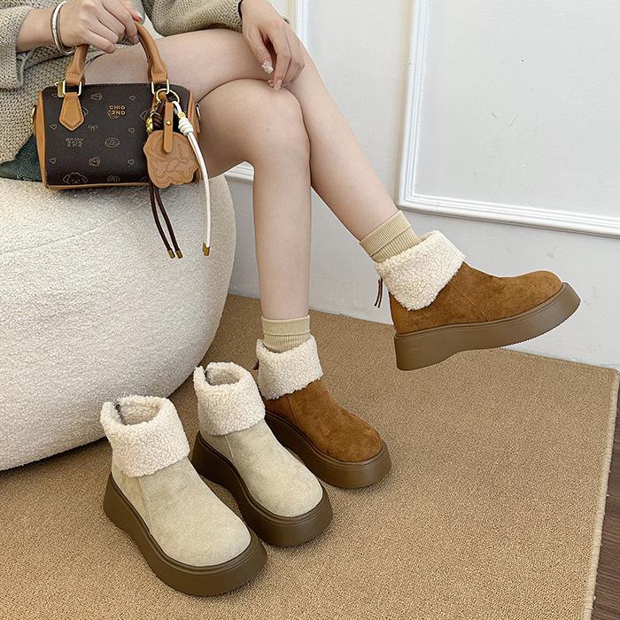 Women's Large Size Soft Sole Heightening Warm Fur One Winter Non-slip Wear-resistant Snow Boots Plush Lining Outdoor Sports Cotton Boots