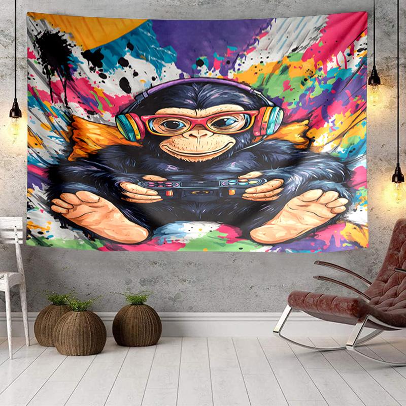 Tapisserie d'Aventure de Joueur Singe, Tapisserie au Design Unique, Décoration Murale pour Chambre à Coucher, Salon, Salle de Jeux, Cadeaux de Fête Chaleureux pour Fans