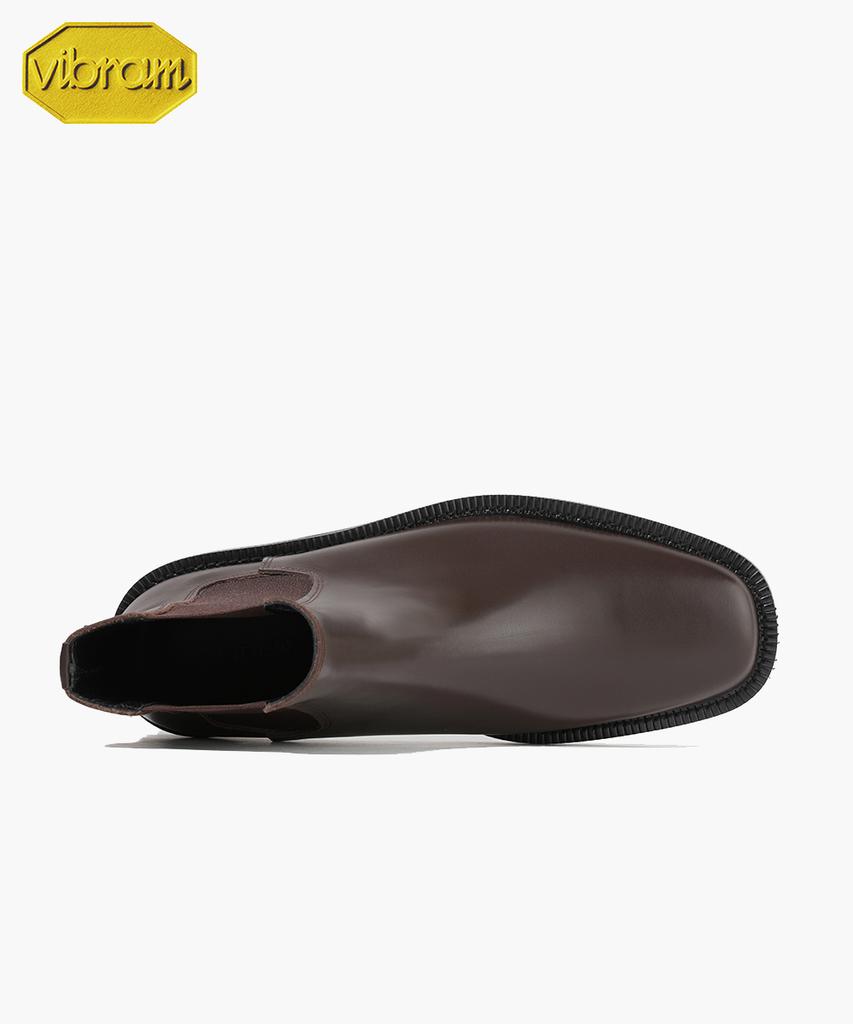 Firenze Atelier [Vibram] Minimal Square Toe Standard Rubber Sole Chelsea Boots 9410 [Brown Fg]