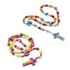 Colorful Beaded Cross Pendant Necklace for Boy Girl Children Long Rosary Necklaces Prayer Christian Religious Jewelry