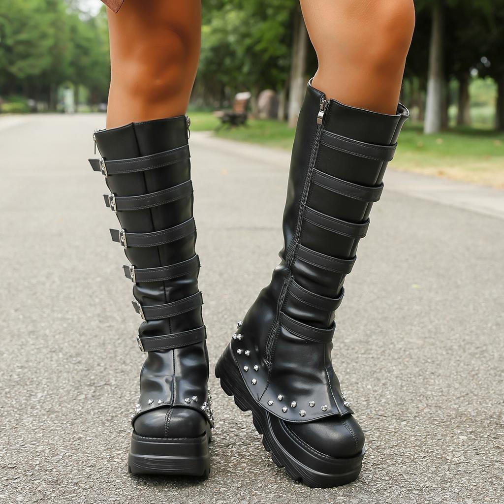 Women Boots Platform Fashion Punk Sexy Motorcycles Boots Women Outdoor Knee High Boots New Luxury Cosplay Gothic Shoes Women
