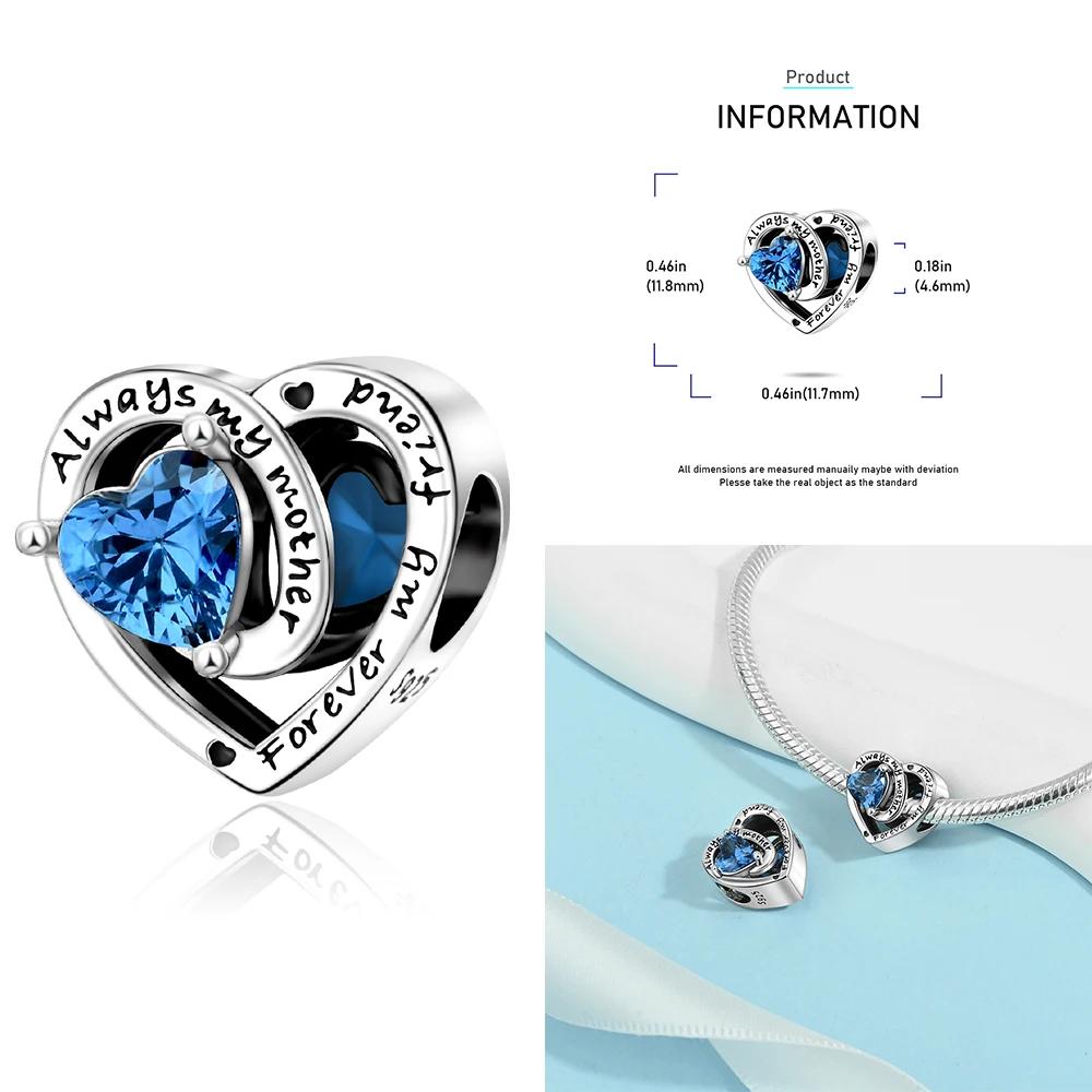 Copper 12 Months Birthstone Heart-Shaped Beads Charms Fit Original Bracelet Charm Beads Necklace Diy Female Jewelry