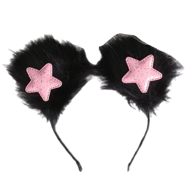 Furry Plush Star Bear Ear Hairband For Women Girl Anime Theme Hairband For Daily Wear Parties Music Festival Headpiece