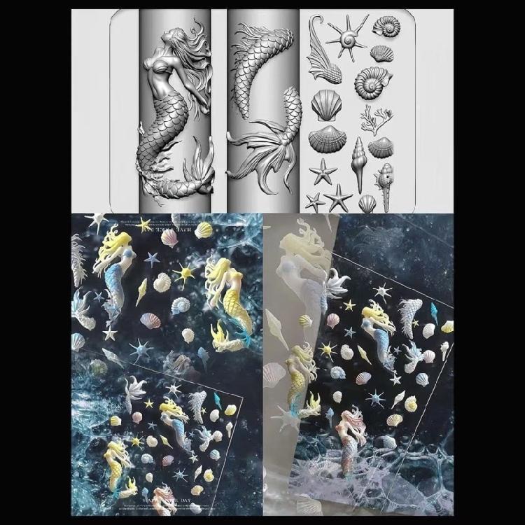 Silicone Nail Art Template With Aquatics Animal Reliefs Including Dolphin Clam and Starfish for Creative Designs
