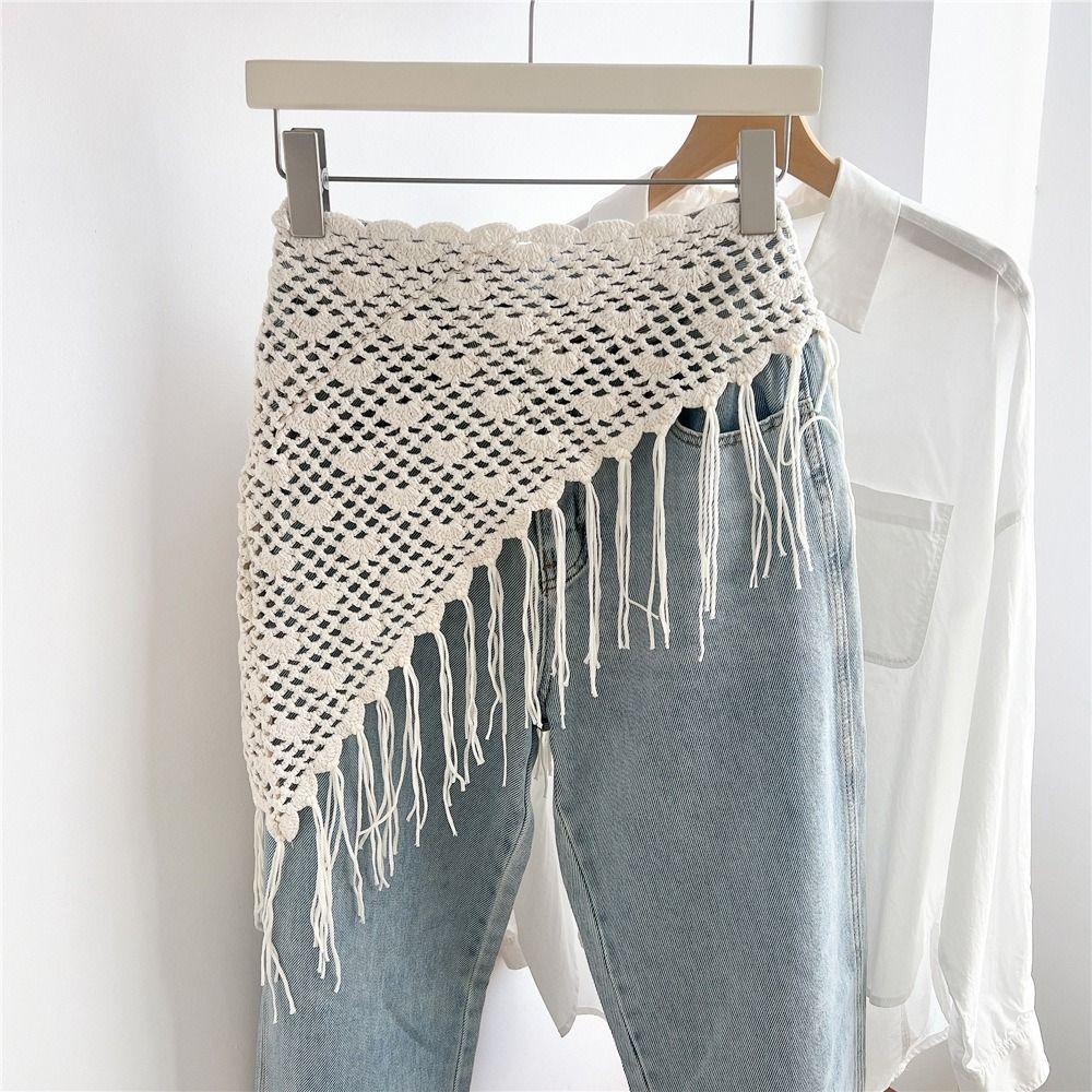 Countryside Style Tassel Knitted Triangle Scarf Bohemian Crochet Flower Scarves Women