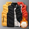 Cotton Waistcoat with Pockets Men's Stand Collar Sleeveless Cotton Vest with Plush Lining Zipper Placket Solid Color Waistcoat