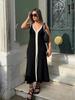 Contrast Spliced Halter Maxi Dress For Women V Neck Backless Front Split Ladies Holiday Robe