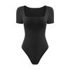 SweetPOP Square Neck Yoga and Everyday Open Short High Leg Leotard Size Bodysuit, Clothes, Loungewear, Wear, Moisture-Wicking, Crotch, Sleeves,