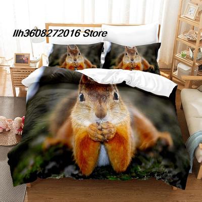 Animal Squirrel Bedding Set Single Twin Full Queen King Size Bed Set Aldult Kid Bedroom Three-Piece Suits Anime Bed Sheet S