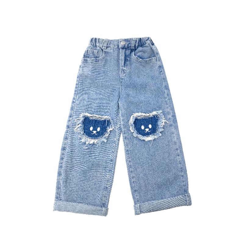 

Вільні прямі джинси з мультфільмом «Кошеня» з аплікаціями Прямі штани для дівчат Весна Літо Осінь і зима Еластична талія 9