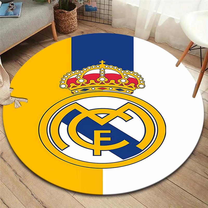 Real Madrid CF Runder Teppich, Teppich für Wohnzimmer Schlafzimmer Sofa Spielzimmer Dekor, Rutschfeste Bodenmatte