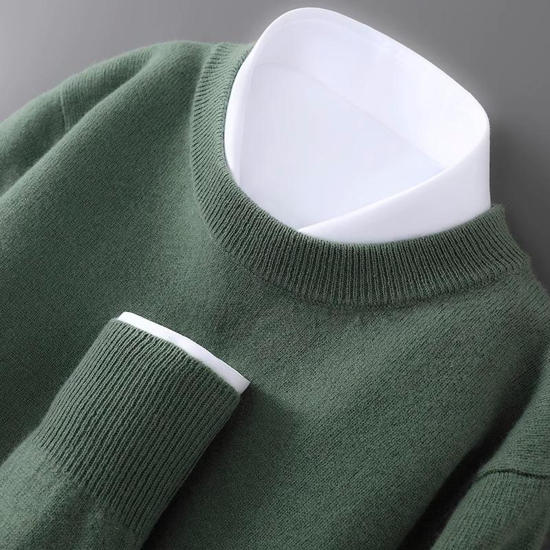 Men's Plus Size 100% Pure Wool Round Neck Cashmere Sweater - Autumn/Winter Casual Knit Pullover