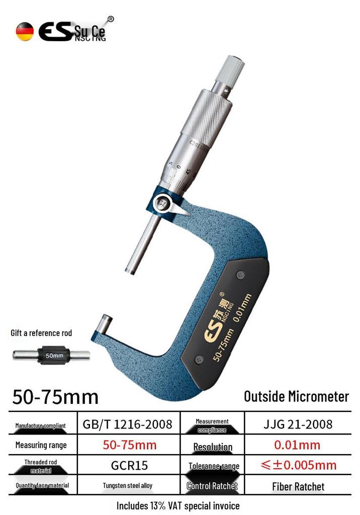 High-Precision Micrometer Gauge for Outer/Inner Diameter & Thickness Measurement