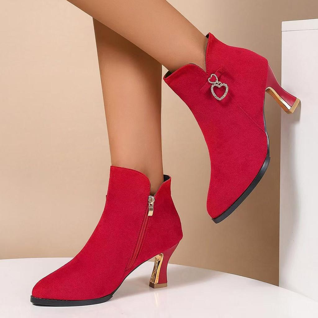 High-heeled Short Boots Women's 2025 Autumn and Winter Velvet Fashion Pointed-toed Thin-heeled Women's Boots Versatile and Thin Korean Version of High
