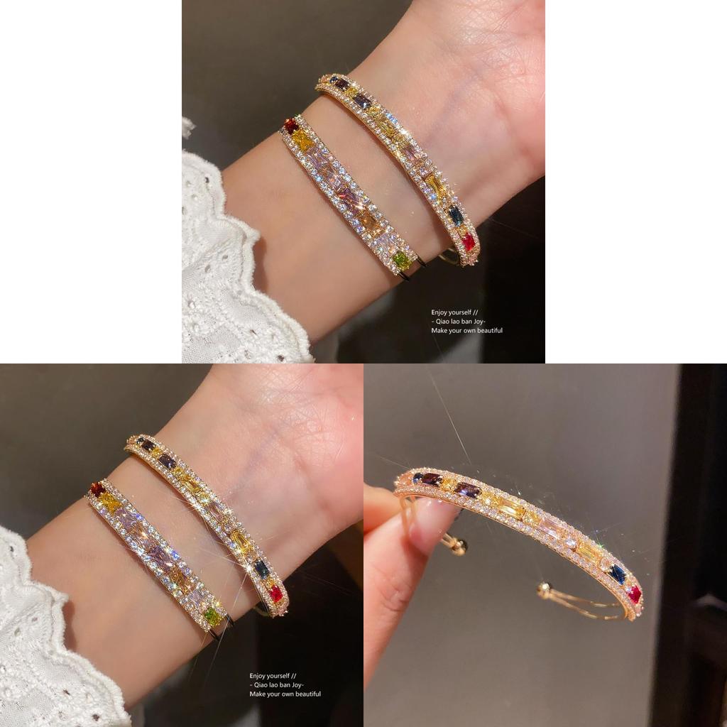 Bracciale a polsino a doppio strato quadrato con zirconi geometrici per un look da ufficio alla moda