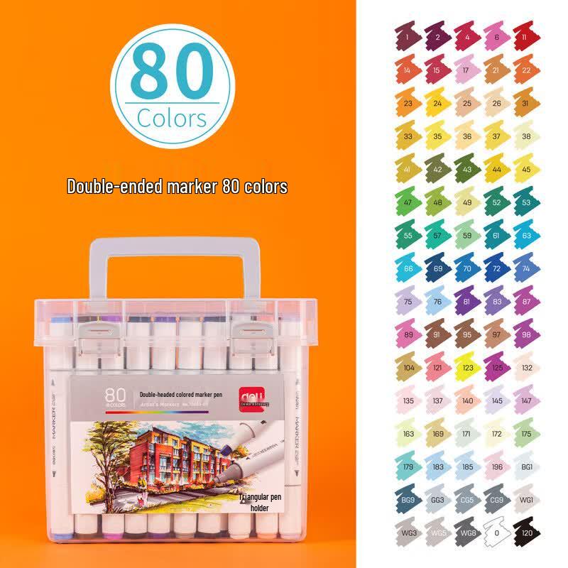 Deli 70803 Alcohol Marker Pen Set, 80 Colors