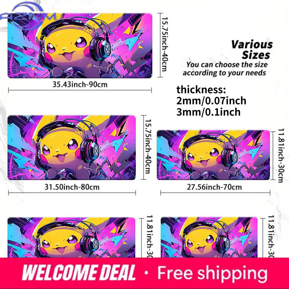 Neon DJ Pikachu Gaming Mouse Pad NonSlip Desk Mat 30x80x0.2cm