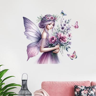 Purple Flower Fairy Wall Stickers Girls Bedroom Decor Goodnight Dreams Peel & Stick Removable Decal Bedhead Background