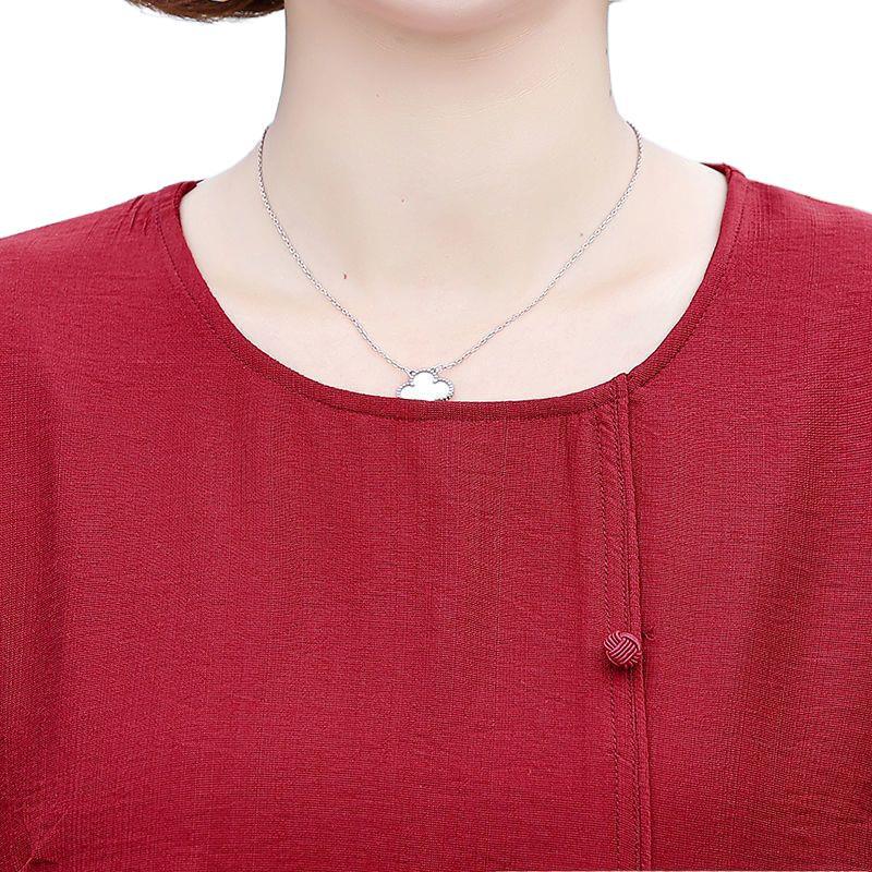 Mom's Summer Cotton Linen Two-Piece Set: Stylish, Casual Outfit for Middle-Aged and Elderly Women