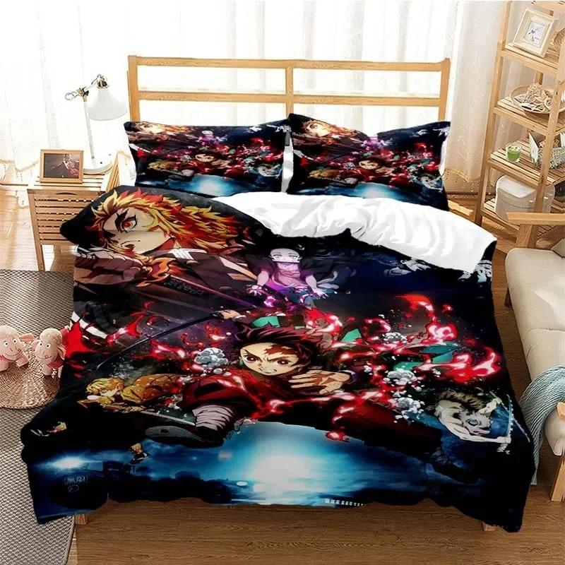 Set Biancheria da Letto Demon Slayer Kamado Nezuko Set Copripiumino Copriletto Federa Misura King Queen Full Singolo Biancheria da Letto Bambini Adolescenti Regalo