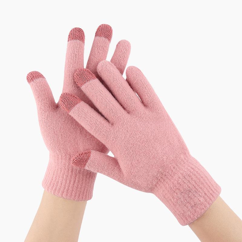 New Touch Screen Gloves for Women In Winter Coral Velvet Thickened High End Warmth Cute Cold Proof Knitted Gloves Touch Control