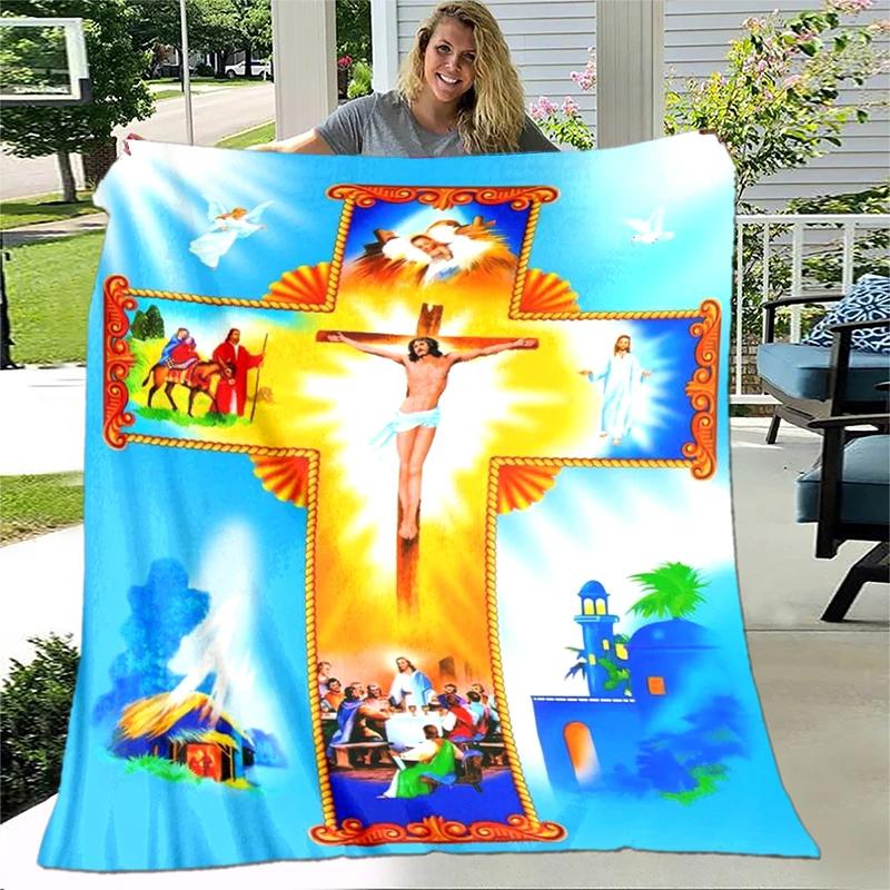 Jesus Virgin Mary Soft Throw Blanket Bedding Flannel Living Room/Bedroom Warm Blanket Virgin Mary Blanket Cross Blanket Home