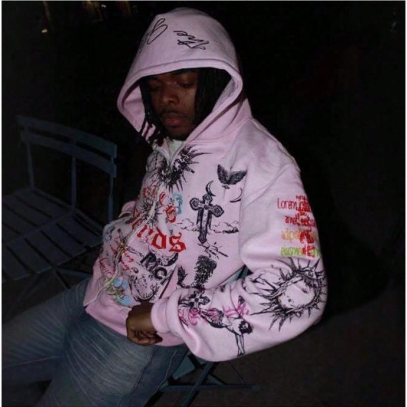 Mens Hooded Sweatshirt Star Letter Print Loose Fit Casual Streetwear Winter