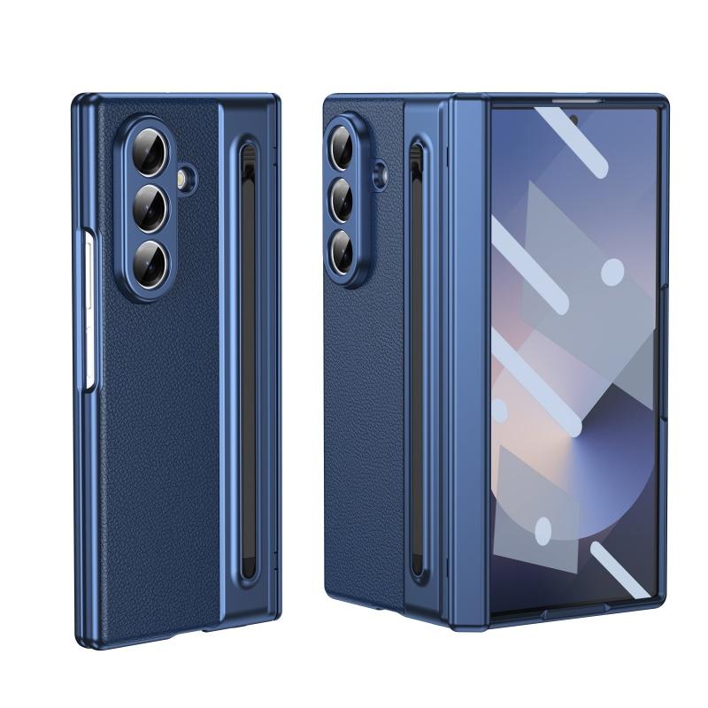 Custodia Protettiva in Pelle con Placcatura per Cerniera PC per Samsung Galaxy Z Fold 8Ultra 7 6 5 4 3 Pellicola in Vetro Temperato e Slot per Penna Cover Antiurto