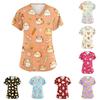 Haut de travail à col en V et manches courtes pour femme avec poches Imprimé animal Chemise d'uniforme médical pour professionnels de la santé Uniforme d'infirmière